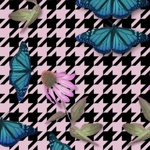 Fashionable Houndstooth Check, Pink Daisy Flower Pattern, Flying Butterflies, Blue Pink Black Fashion Print Pink Blue Black, Vibrant Pattern Bold Colors, Retro Glam Neon Vibes, Funky Fashion Forward, Funky Fashion Eye Catching Houndstooth Dogstooth Plaid 