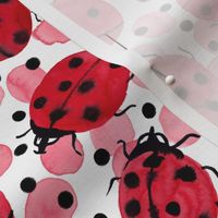 Ladybugs on red and black dots, watercolor