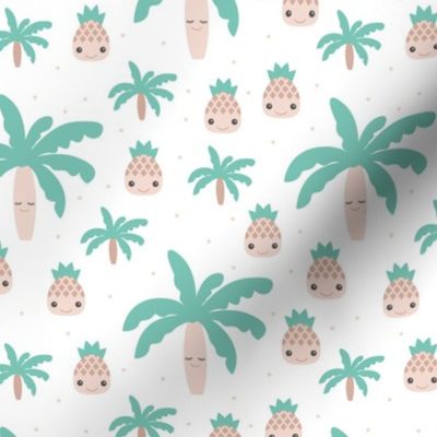 Cute summer spring kawaii tropical island palm trees and pineapples kids design gender neutral mint