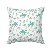 Cute summer spring kawaii tropical island palm trees and pineapples kids design gender neutral mint
