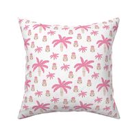 Cute summer spring kawaii tropical island palm trees and pineapples kids design soft pink