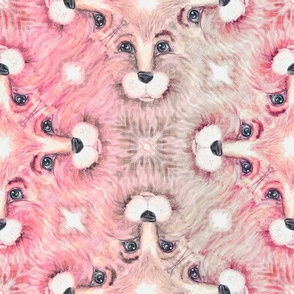 THE BLUE EYED CUTE PINK FELINE LION CAT KALEIDOSCOPE FACE CHAOS MARBLED BEIGE TAUPE PINK