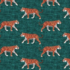 walking tigers on green (woven)