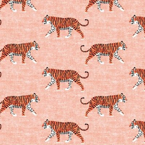 walking tiger on salmon peach (woven)