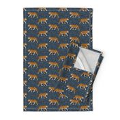 walking tiger on blue (woven)