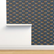 walking tiger on blue (woven)