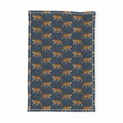 walking tiger on blue (woven)