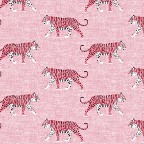 walking tigers on pink (woven)