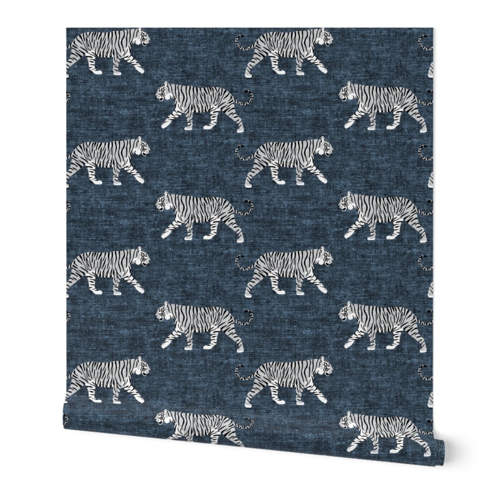 white walking tiger on blue (woven)