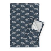 white walking tiger on blue (woven)