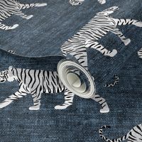 white walking tiger on blue (woven)
