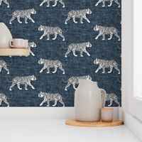 white walking tiger on blue (woven)