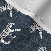 white walking tiger on blue (woven)