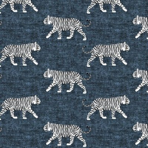 white walking tiger on blue (woven)