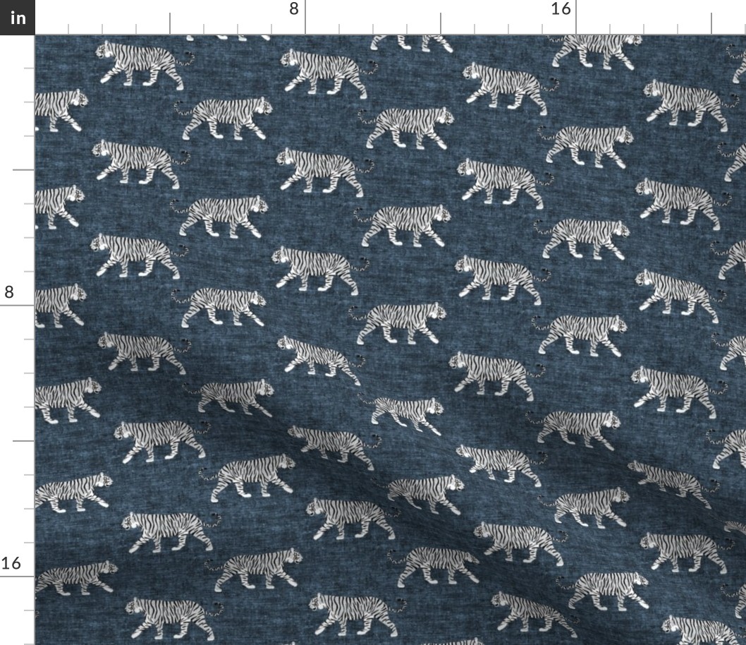 white walking tiger on blue (woven)