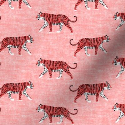 walking tiger on dark coral (woven)