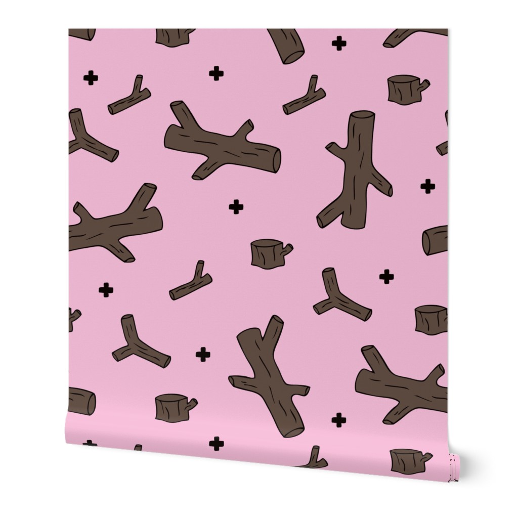 Log of wood print for woodland and tree lovers pink