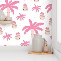 Cute summer spring kawaii tropical island palm trees and pineapples kids design soft pink XXL