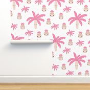 Cute summer spring kawaii tropical island palm trees and pineapples kids design soft pink XXL