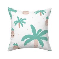 Cute summer spring kawaii tropical island palm trees and pineapples kids design soft mint XXL Jumbo