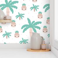 Cute summer spring kawaii tropical island palm trees and pineapples kids design soft mint XXL Jumbo