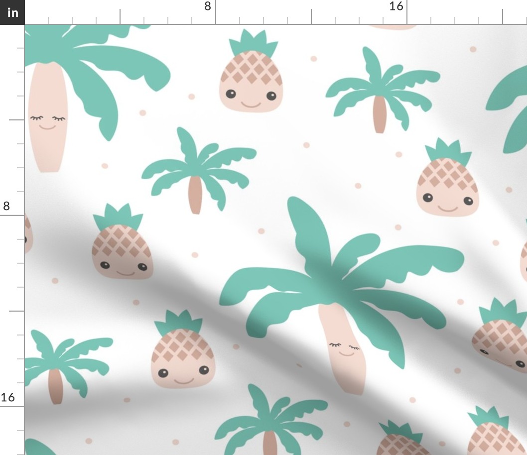 Cute summer spring kawaii tropical island palm trees and pineapples kids design soft mint XXL Jumbo