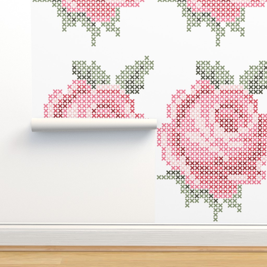 Cross Stitch Rose Wallpaper | Spoonflower