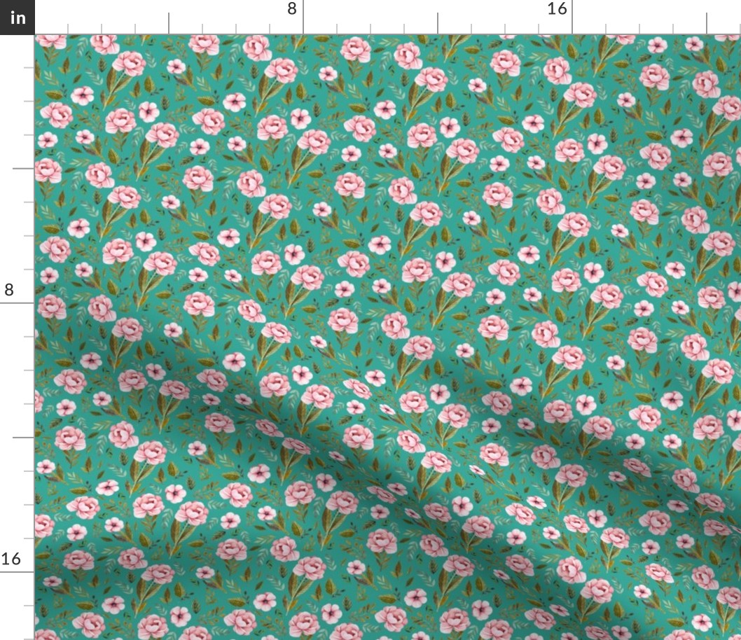4" Strawberry Fields Roses - Muted Teal