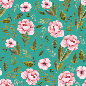 21" Strawberry Fields Roses - Muted Teal