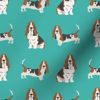 basset hound dog fabric simple teal