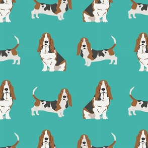 basset hound dog fabric simple teal