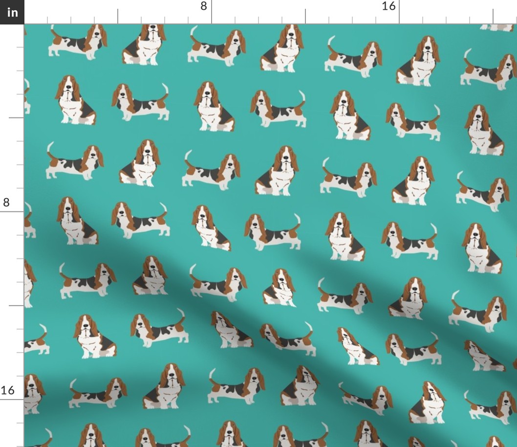 basset hound dog fabric simple teal