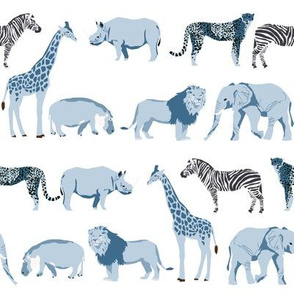 safari coordinates quilt blue and white elephant lion zebra giraffe  animals nursery 