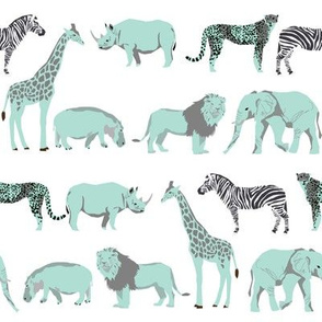 safari coordinates quilt mint and white elephant lion zebra giraffe  animals nursery 