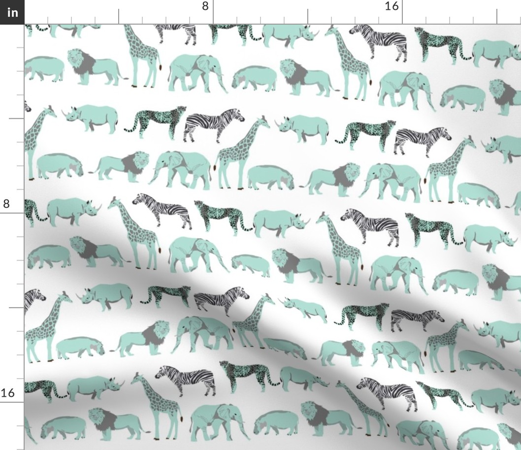 safari coordinates quilt mint and white elephant lion zebra giraffe  animals nursery 