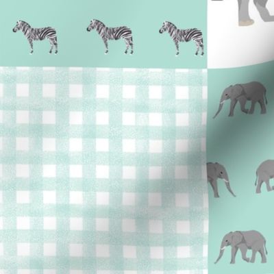 safari quilt mint and white lion elephant giraffes wholecloth nursery 