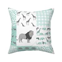 safari quilt mint and white lion elephant giraffes wholecloth nursery 