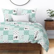 safari quilt mint and white lion elephant giraffes wholecloth nursery 