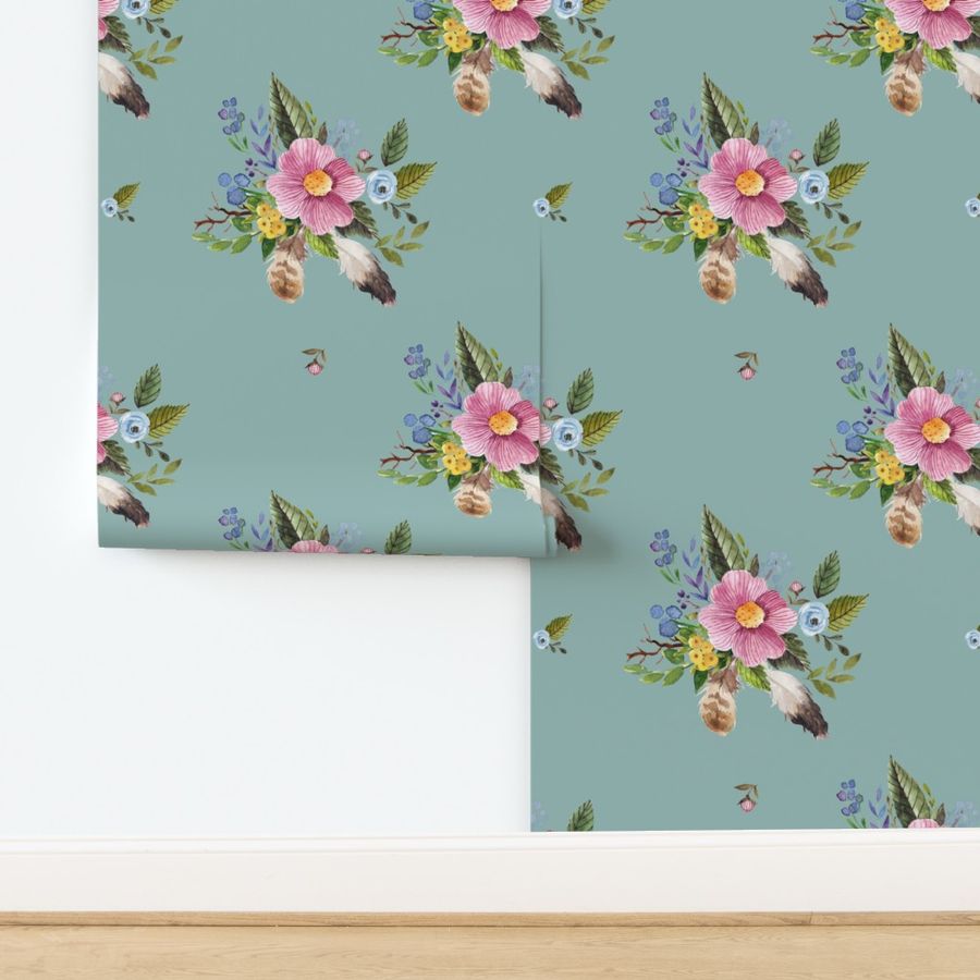 4" Spring Breeze Florals - Muted Aqua