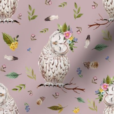 8" Spring Breeze Owl - Dusty Pink
