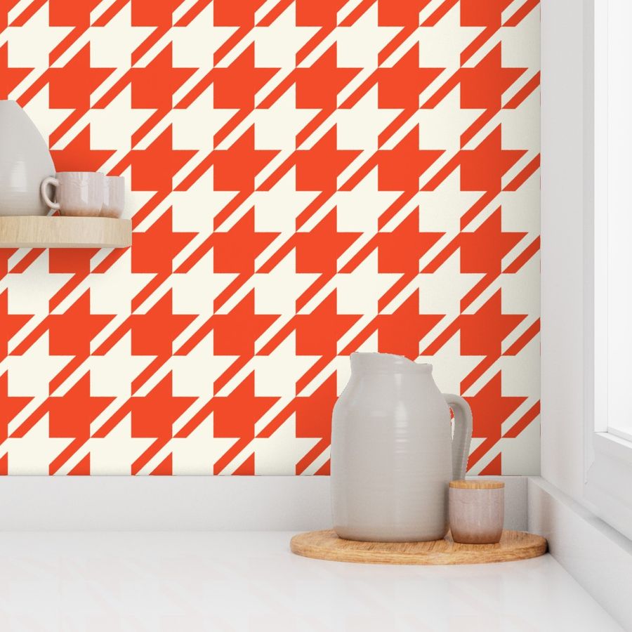 Houndstooth - Red, Ivory