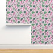 Cute tropical floral  jungle and flamingo birds pattern pink lilac