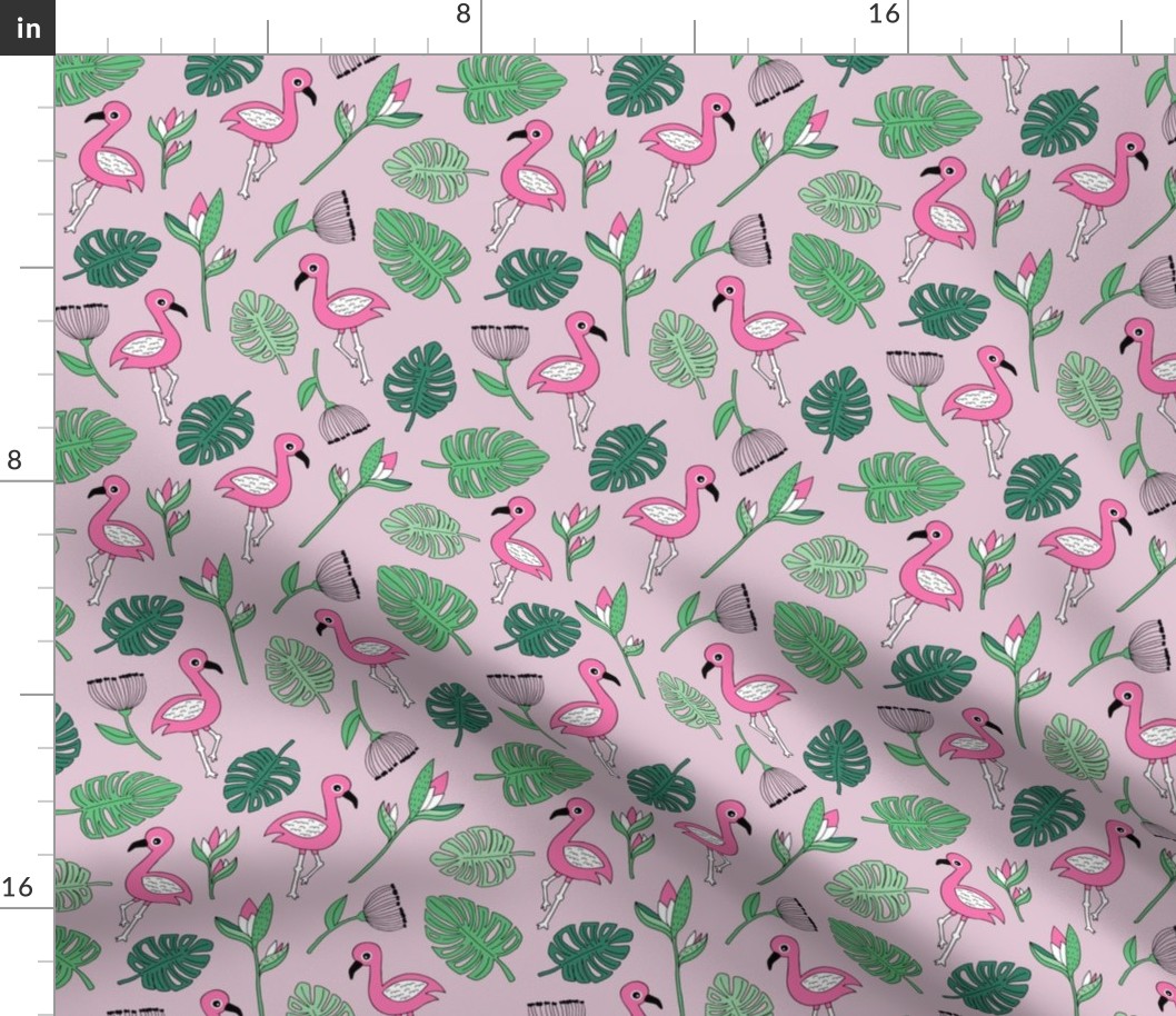 Cute tropical floral  jungle and flamingo birds pattern pink lilac