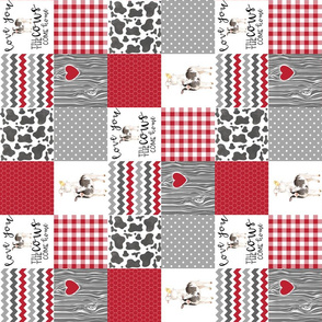 3 Inch Red Farm//Love you till the cows come home - wholecloth cheater quilt - rotated