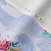 WATERCOLOR FLOWERS ICE CREAM CONES MARBLED PERIWINKLE BLUE