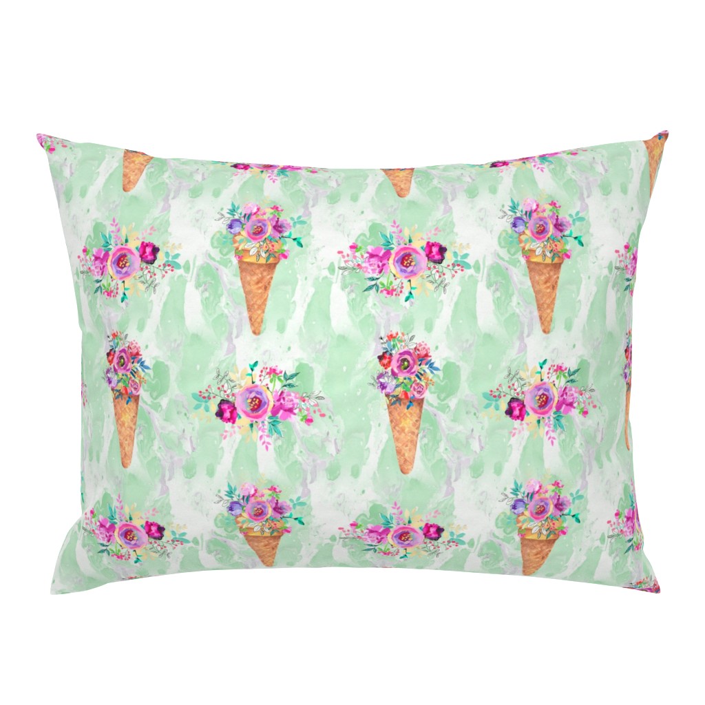 WATERCOLOR FLOWERS ICE CREAM CONES MARBLED SPRING GREEN mint