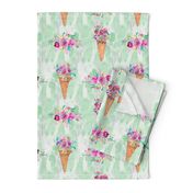 WATERCOLOR FLOWERS ICE CREAM CONES MARBLED SPRING GREEN mint