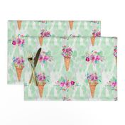 WATERCOLOR FLOWERS ICE CREAM CONES MARBLED SPRING GREEN mint