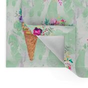 WATERCOLOR FLOWERS ICE CREAM CONES MARBLED SPRING GREEN mint