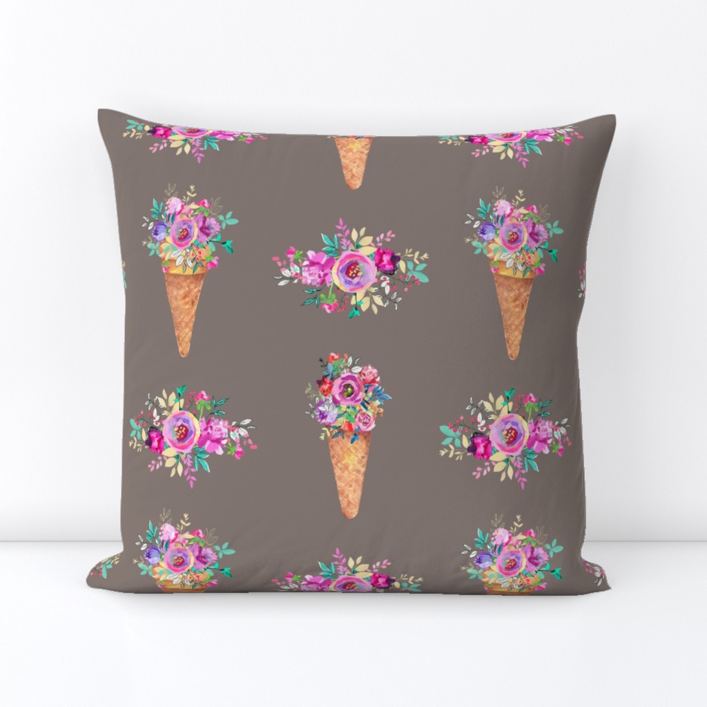 WATERCOLOR FLOWERS ICE CREAM CONES TAUPE